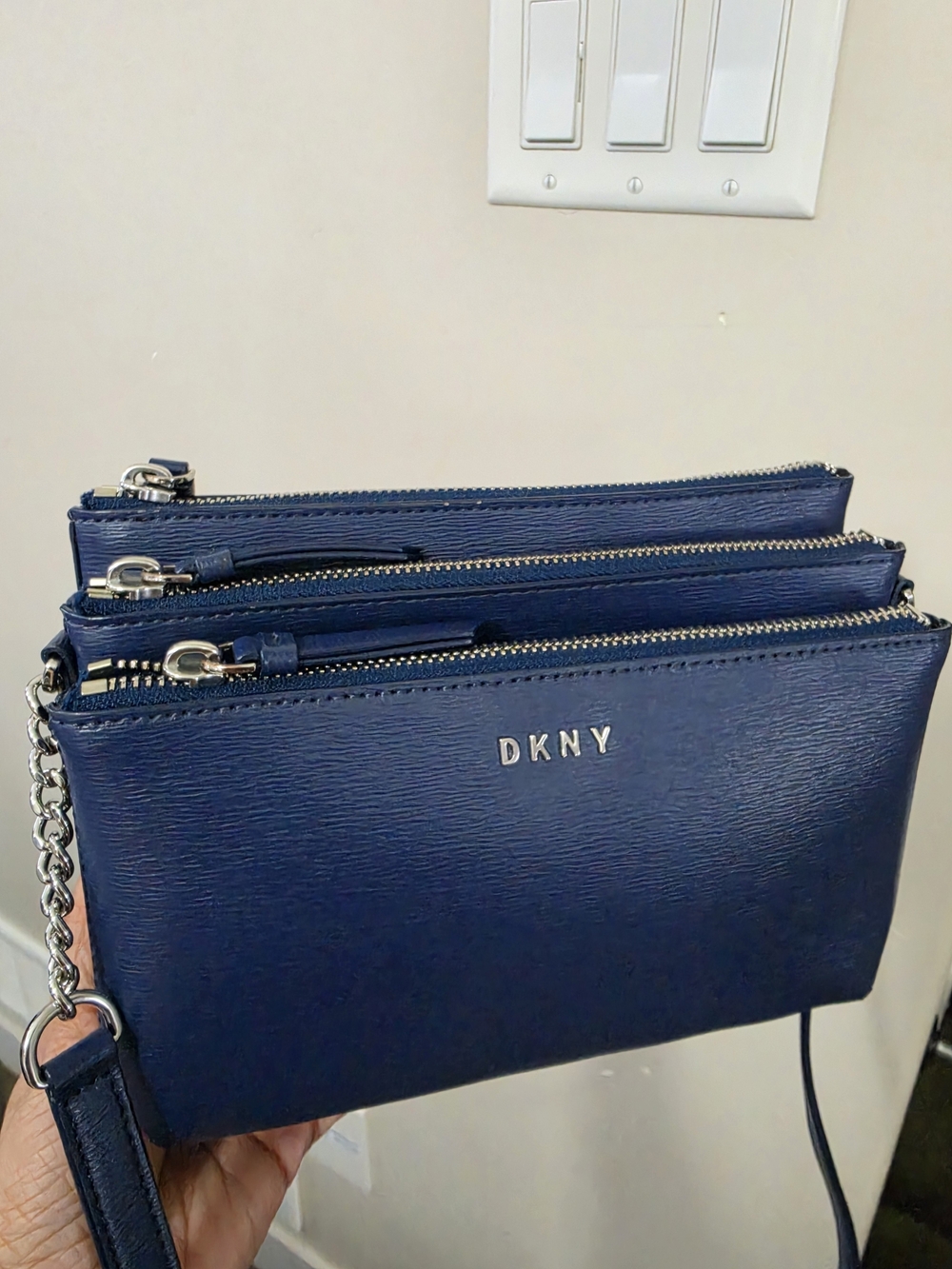 DKNY Blue Navy Triple-Zip Crossbody Bag